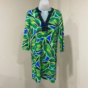 NWOT Crown & Ivy Green Blue Crochet Accent Dress.  Size S small 4/6
